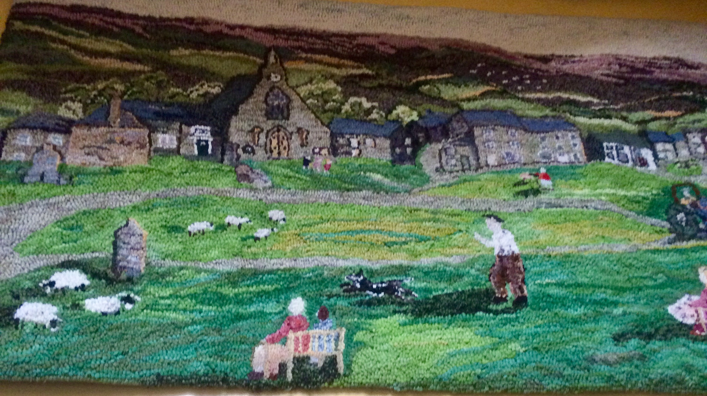 Heather Ritchie rag rug of Yorkshire dales Reeth landscape