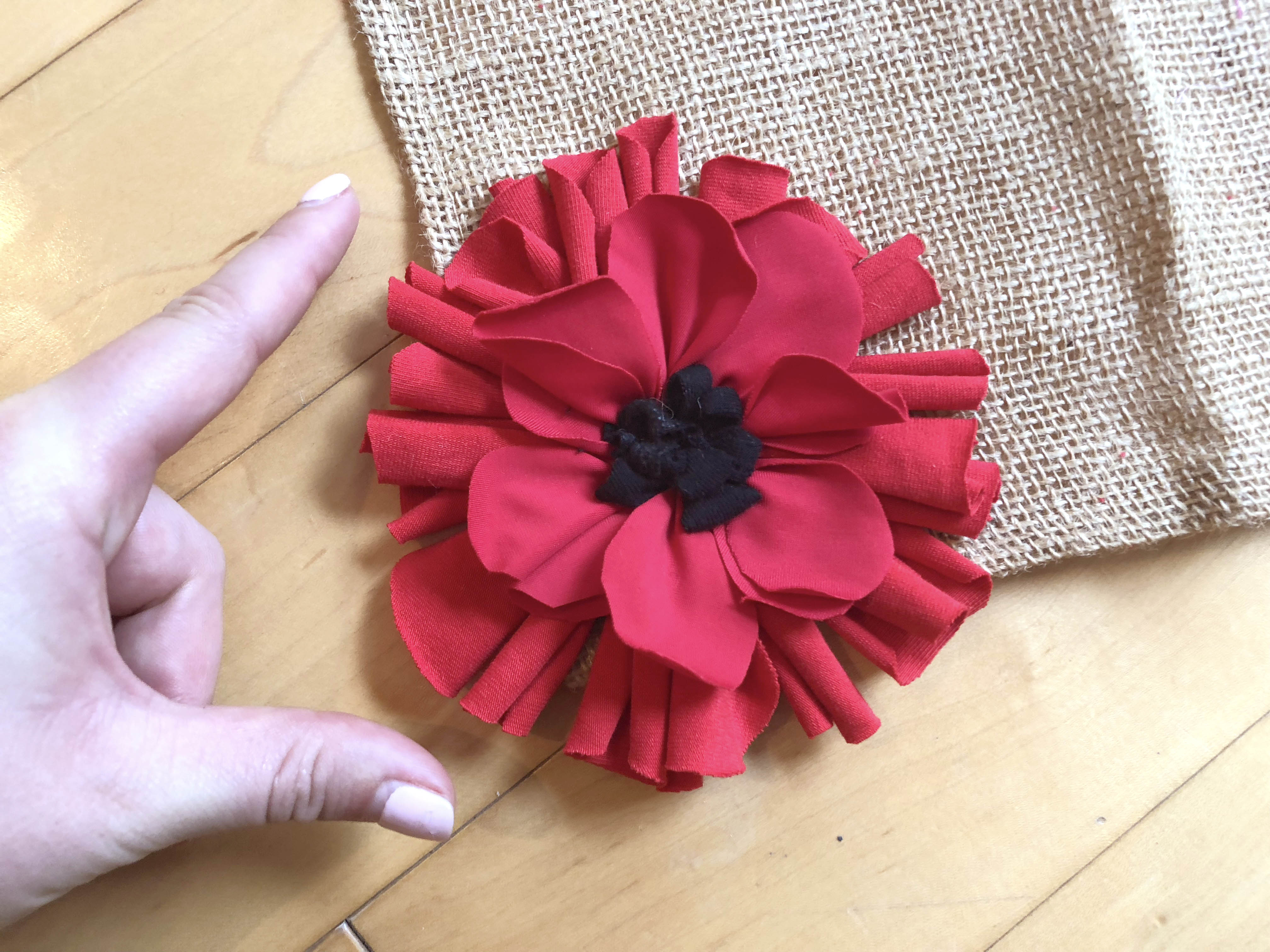 Remembrance Day Poppy made using textile waste