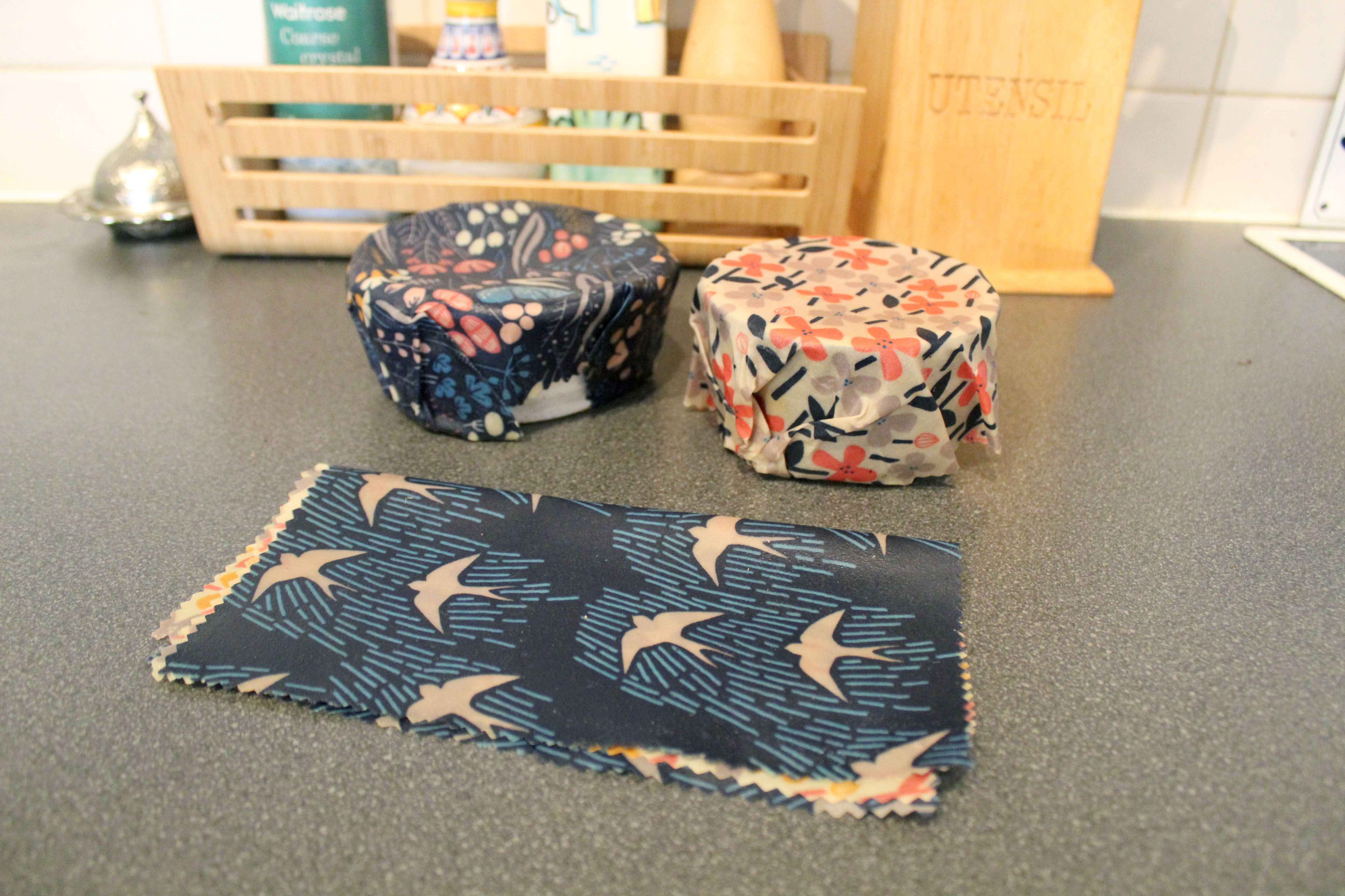 Eco-friendly Beeswax wraps covering containers