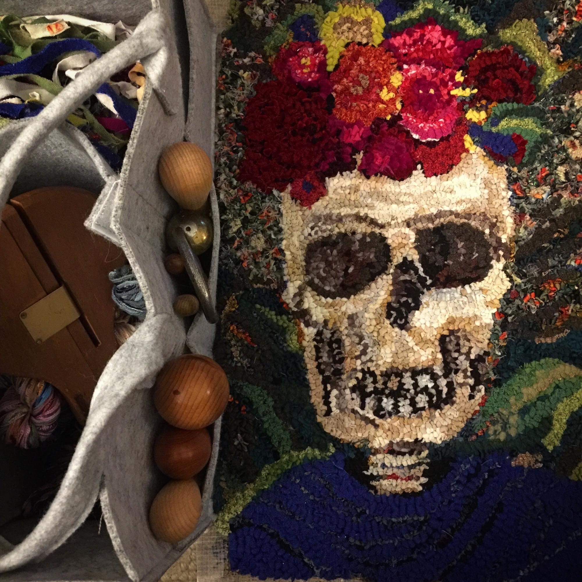 Frida Kahlo rag rug skull