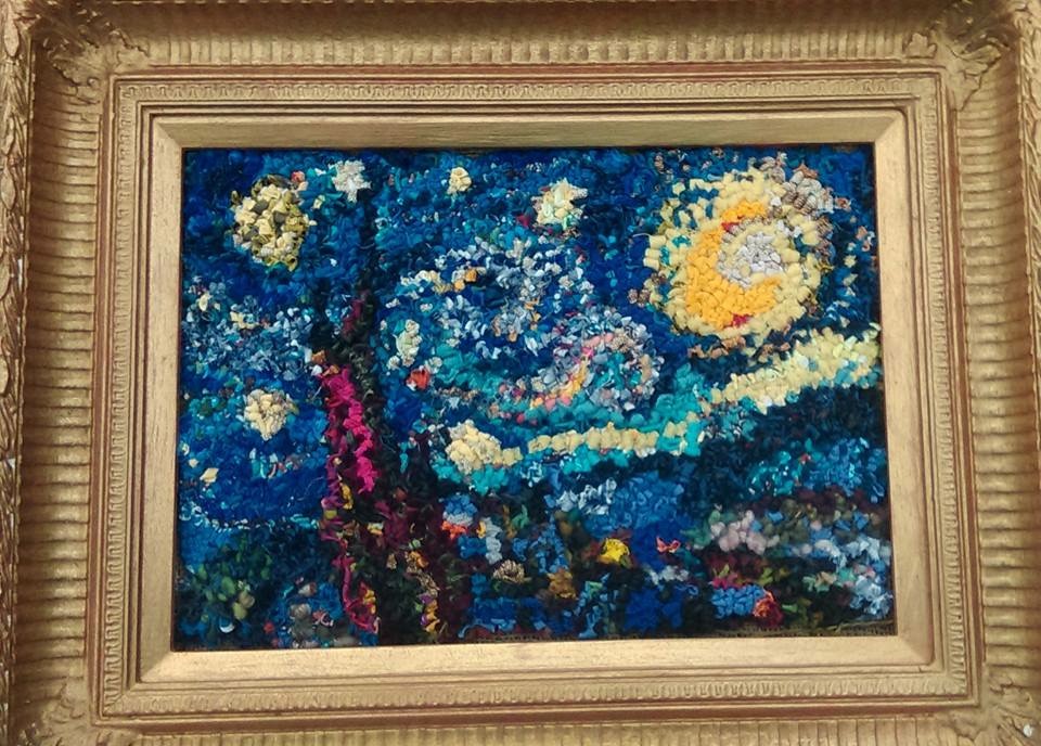 Van Gogh Starry Night rag rug artwork made using recycled materials