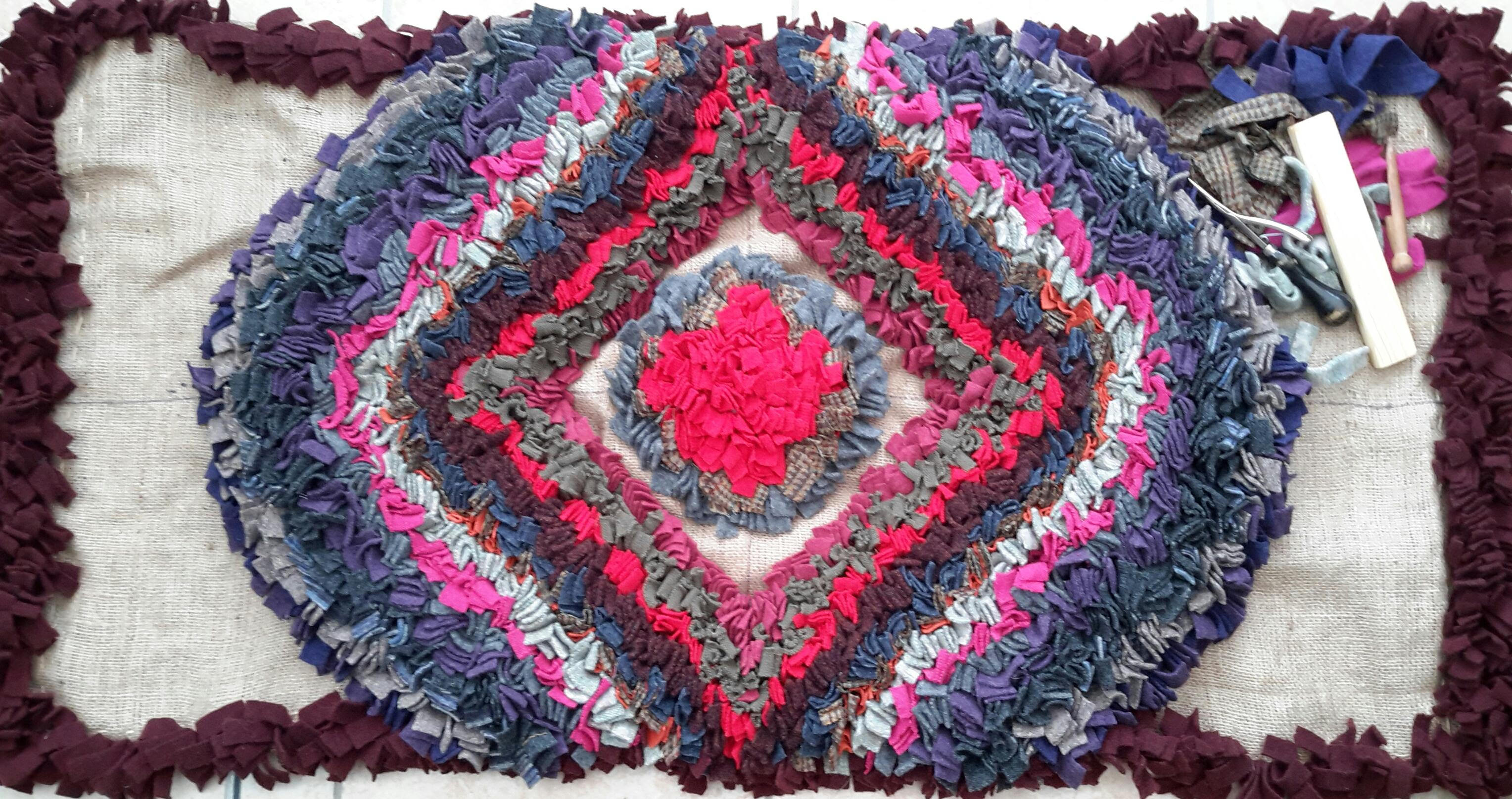 Geometric rag rug design by Stephanie Gaston made using recycled woollen jumpers