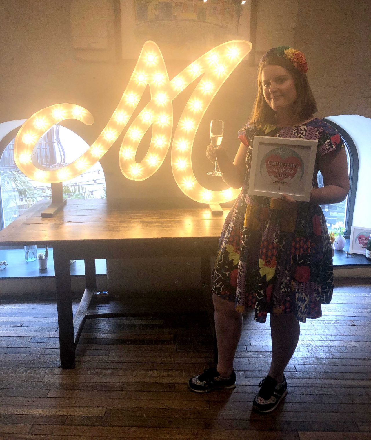 Elspeth Jackson with her Mollie Makes award at the Handmade Awards 2019