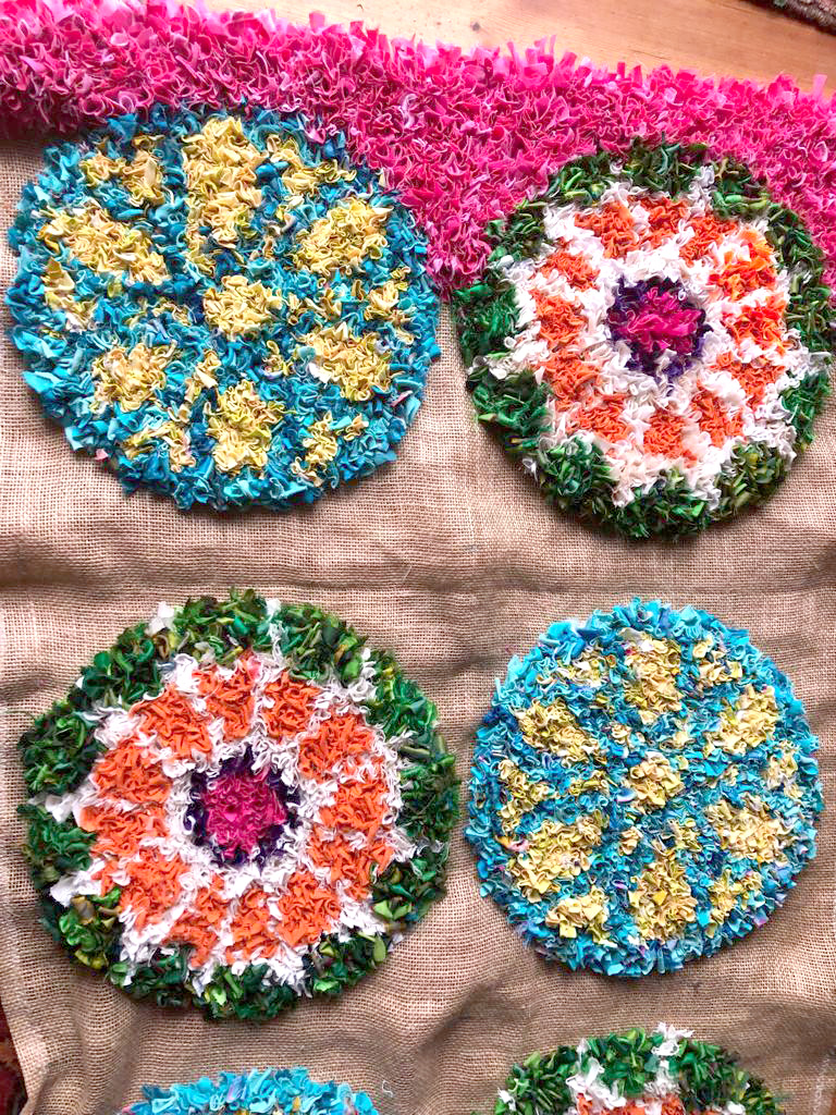Stained glass inspired rag rug