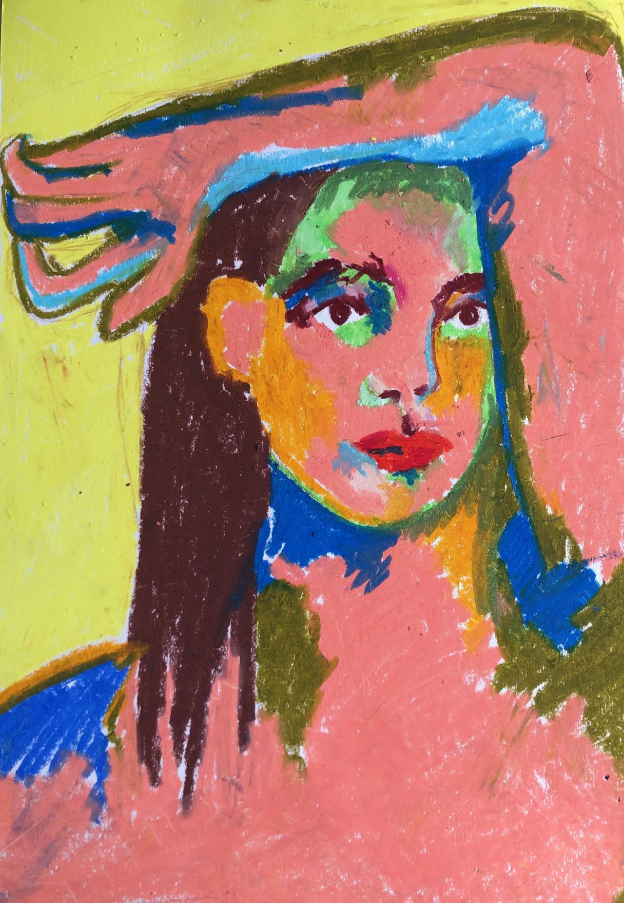 Colourful portrait oil pastel sketch by Selby Hurst Inglefield