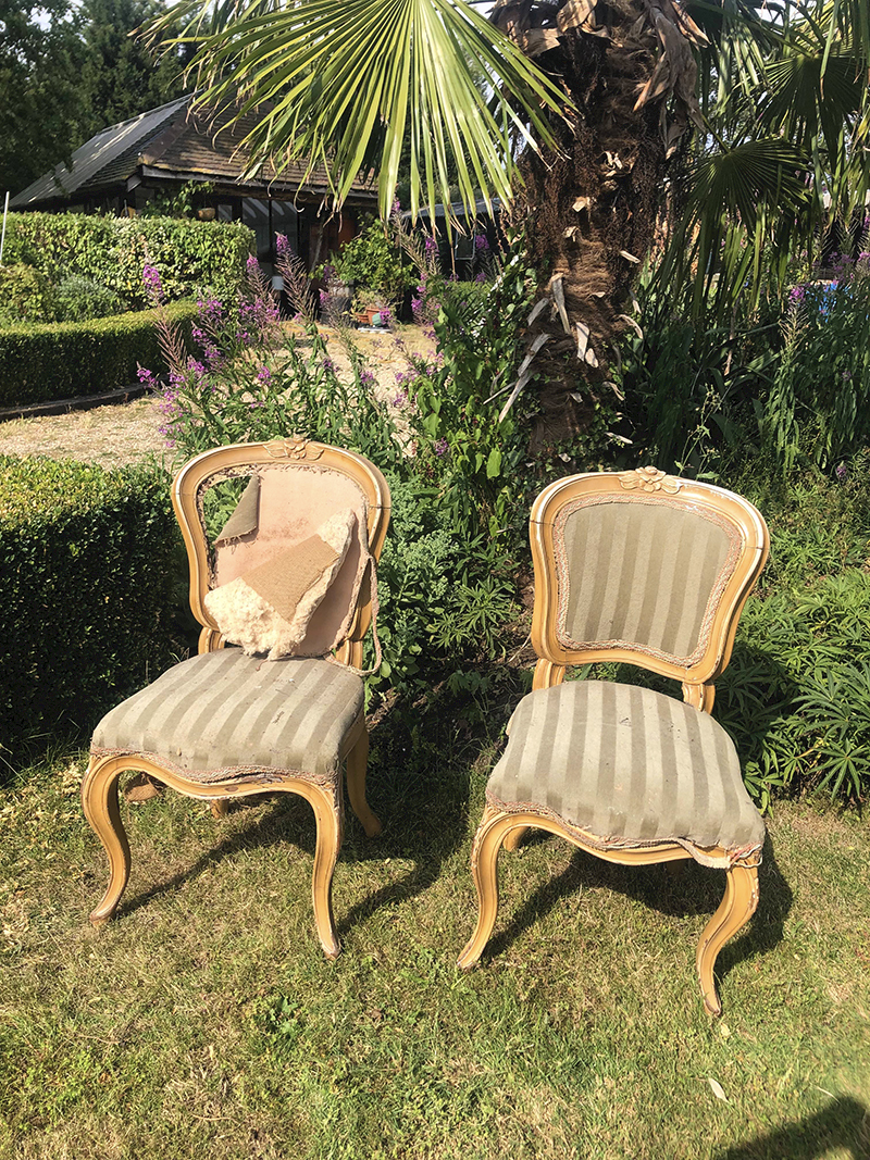 Vintage chairs to be upholstered in rag rugging