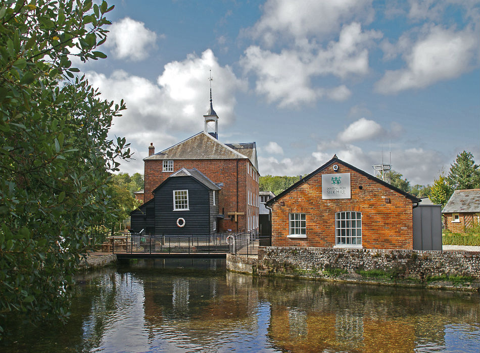 Whitchurch silk mill brick buildings and river