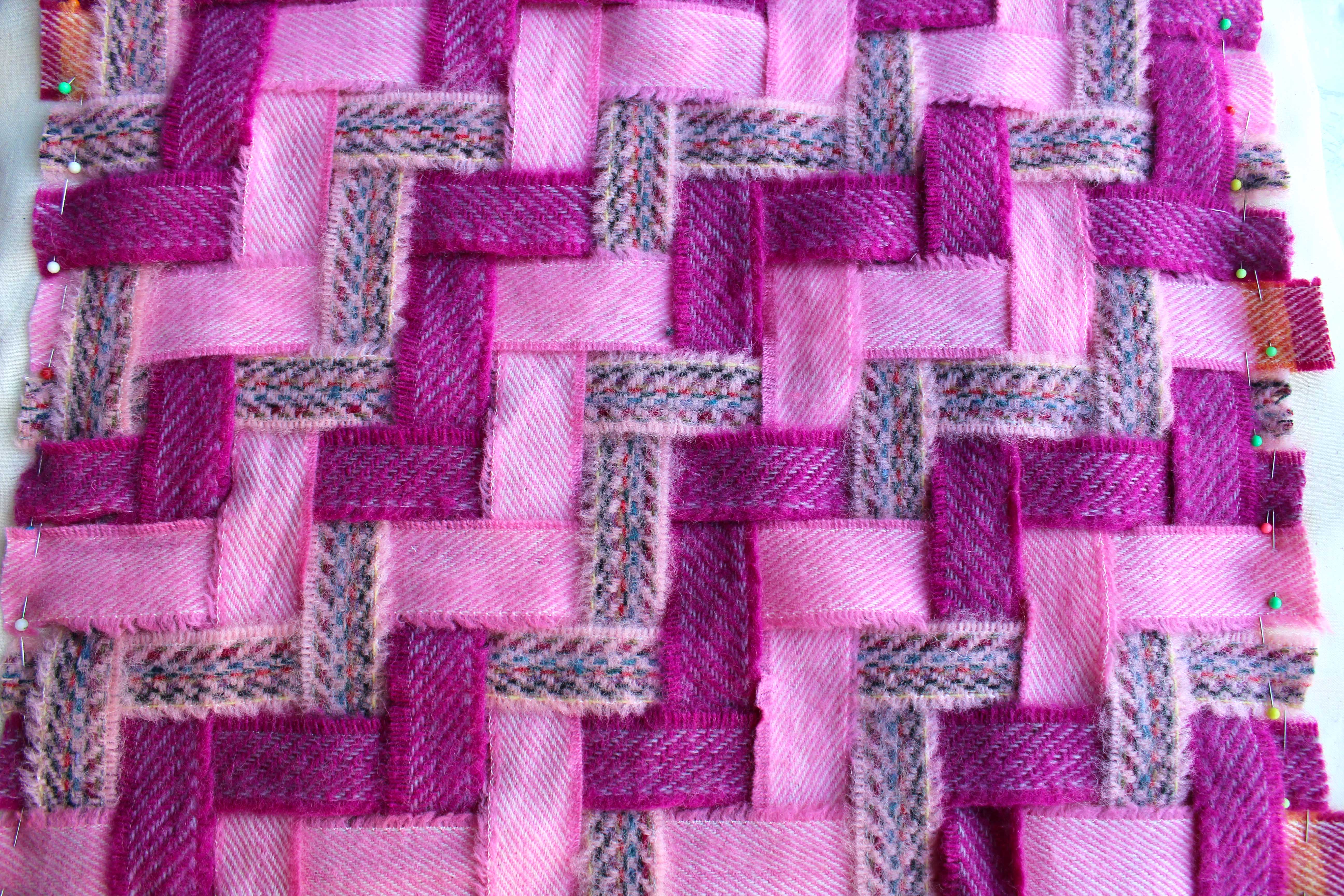 Work In Progress Blanket Yarn Ribbon Weaving Sample Mixed Purple Pink