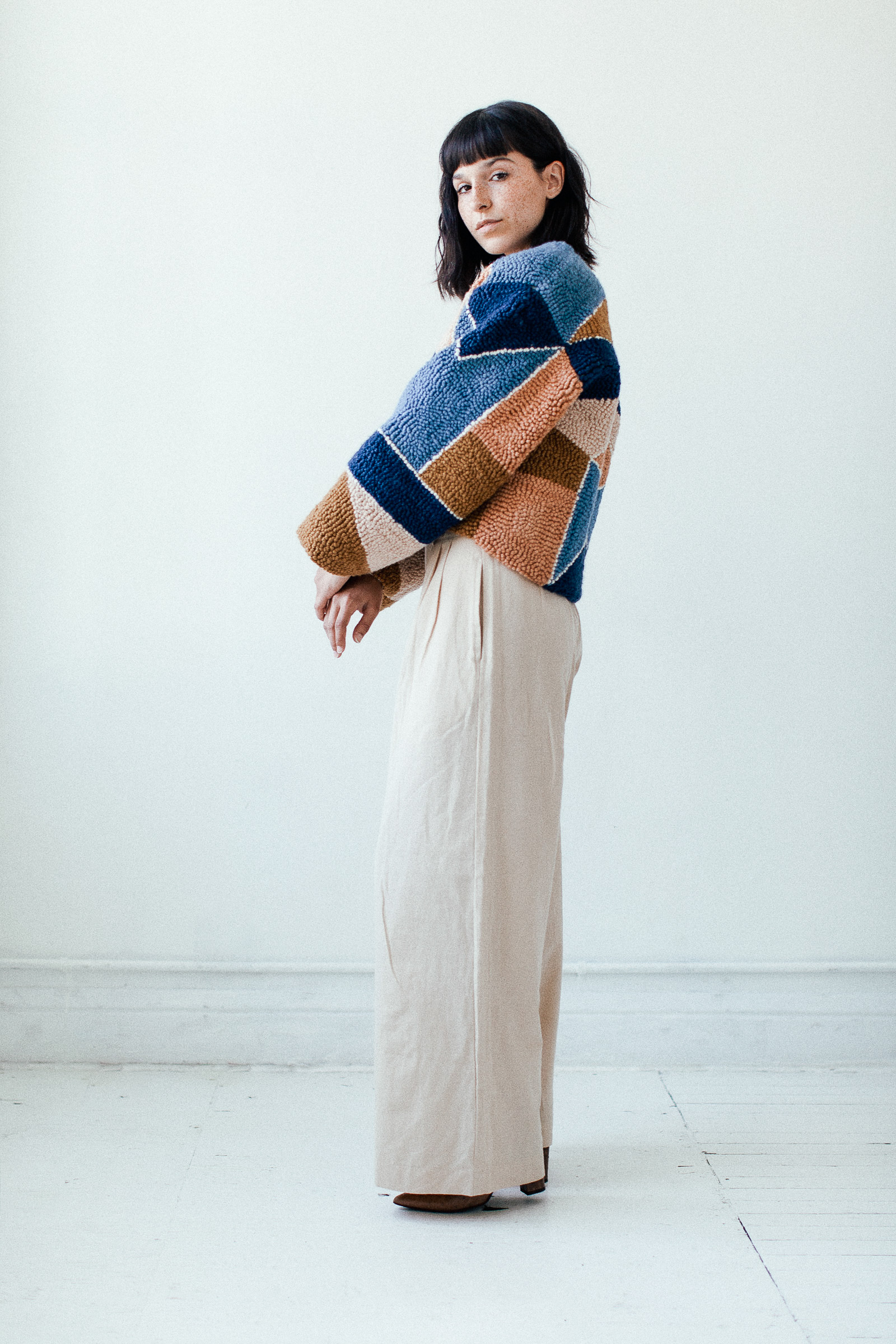 Micah Clasper- Torch Needle Punched Jacket Side View Blue Beige