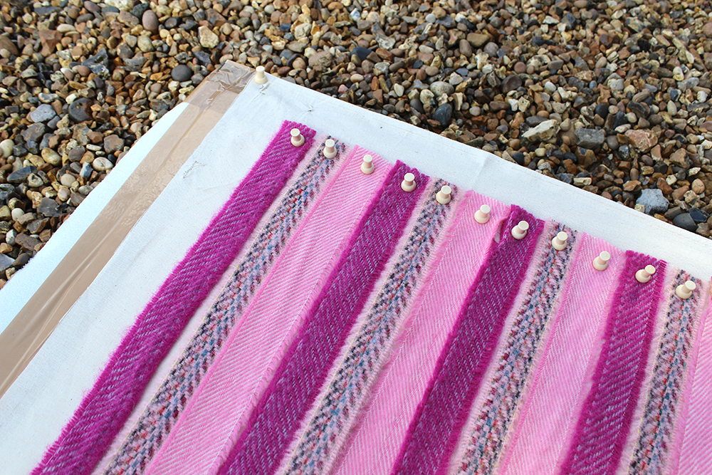 Close Up Pink Ribbon Blanket Yarn Strips Weaving