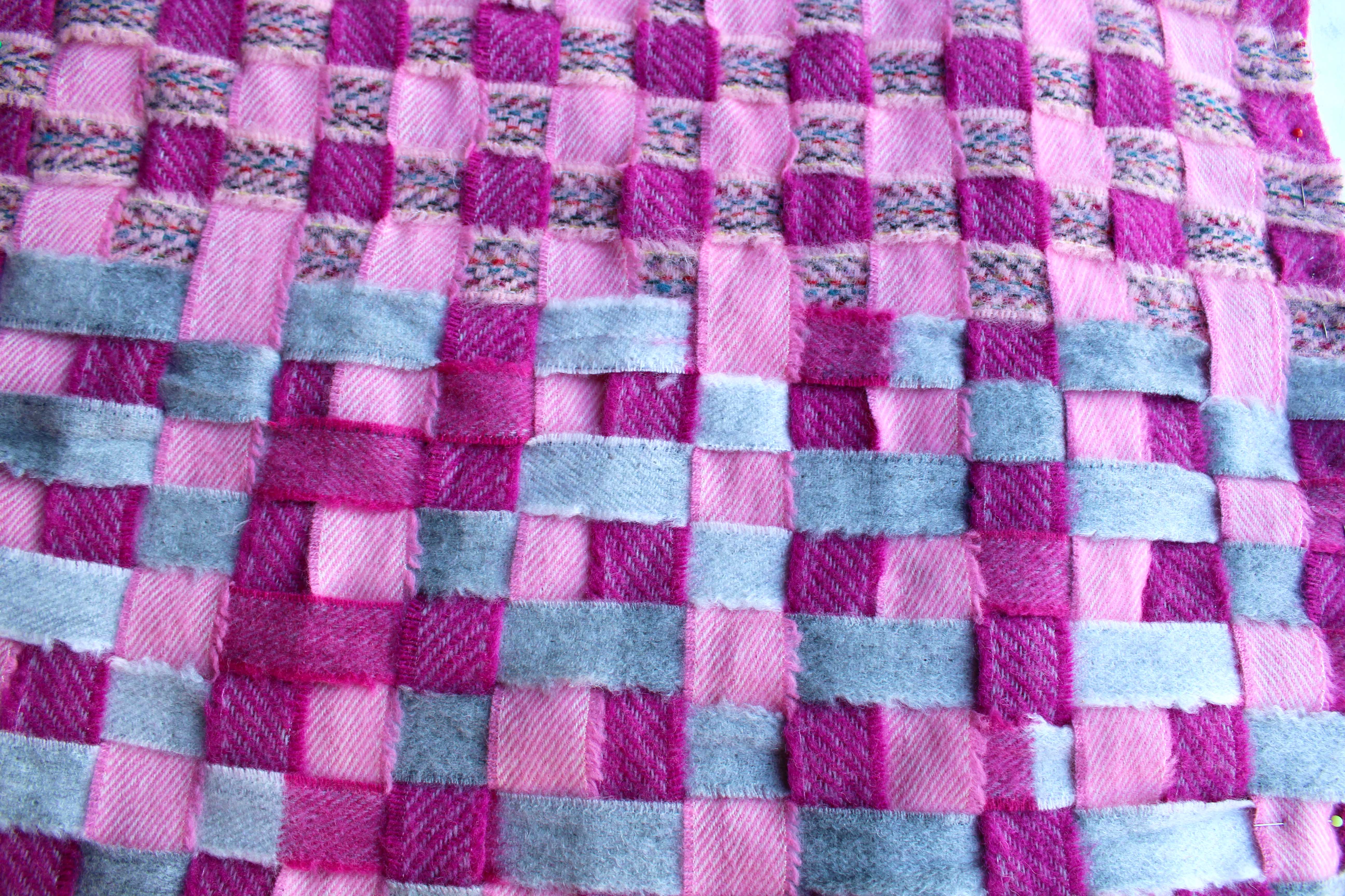 Ribbon Blanket Yarn Weaving Work In Progress Purple Pink Grey