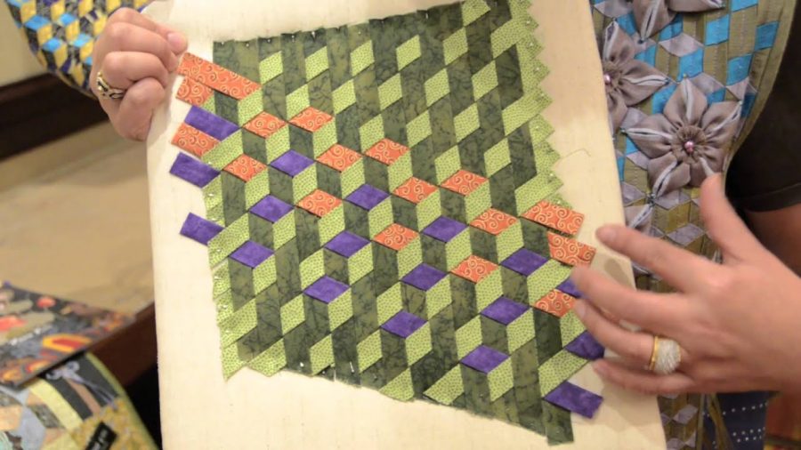 Work In Progress Blanket Yarn Ribbon Weaving Green Purple Orange Deisgn