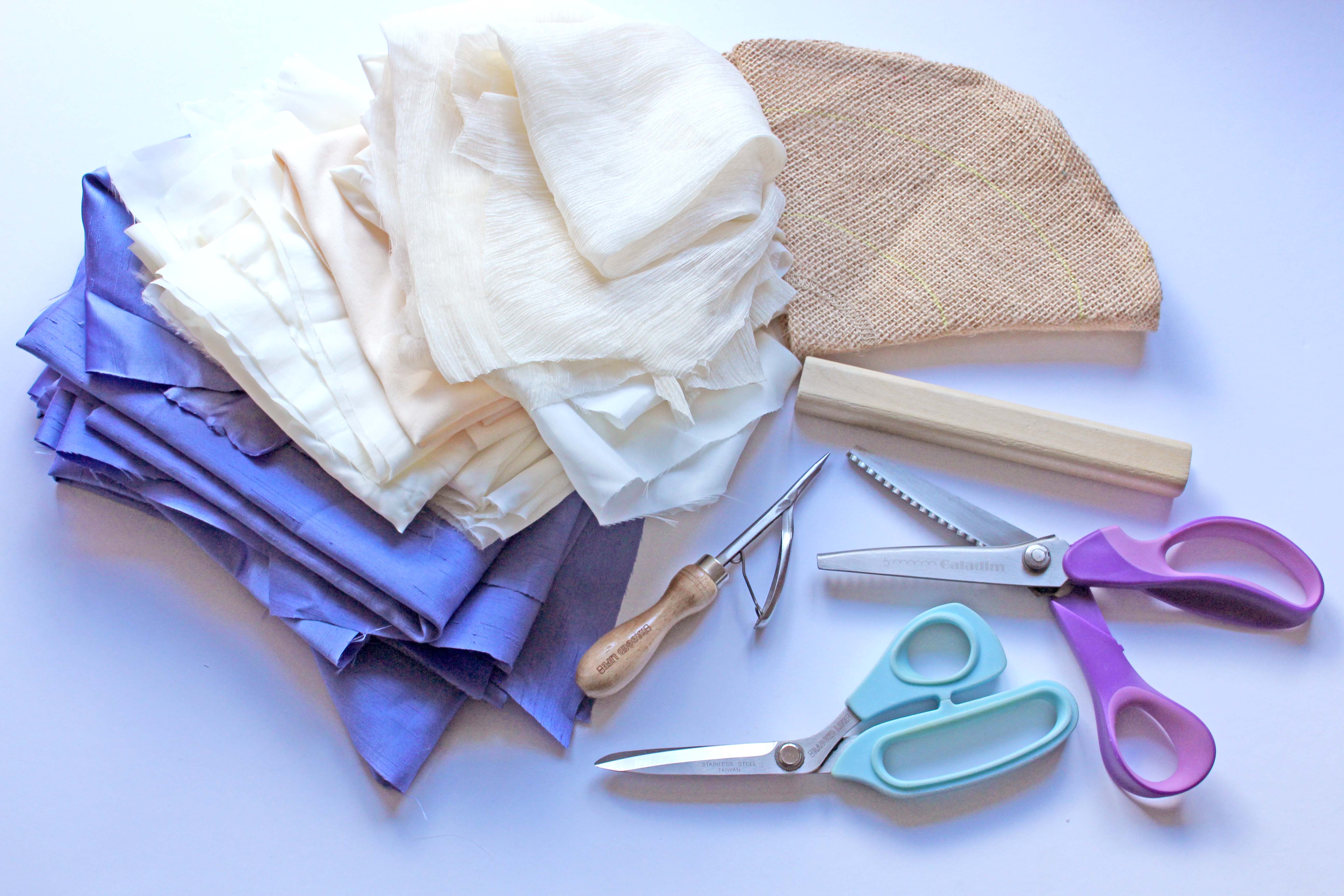 Materials to make Rag Rug Wreath with Pinking Shears