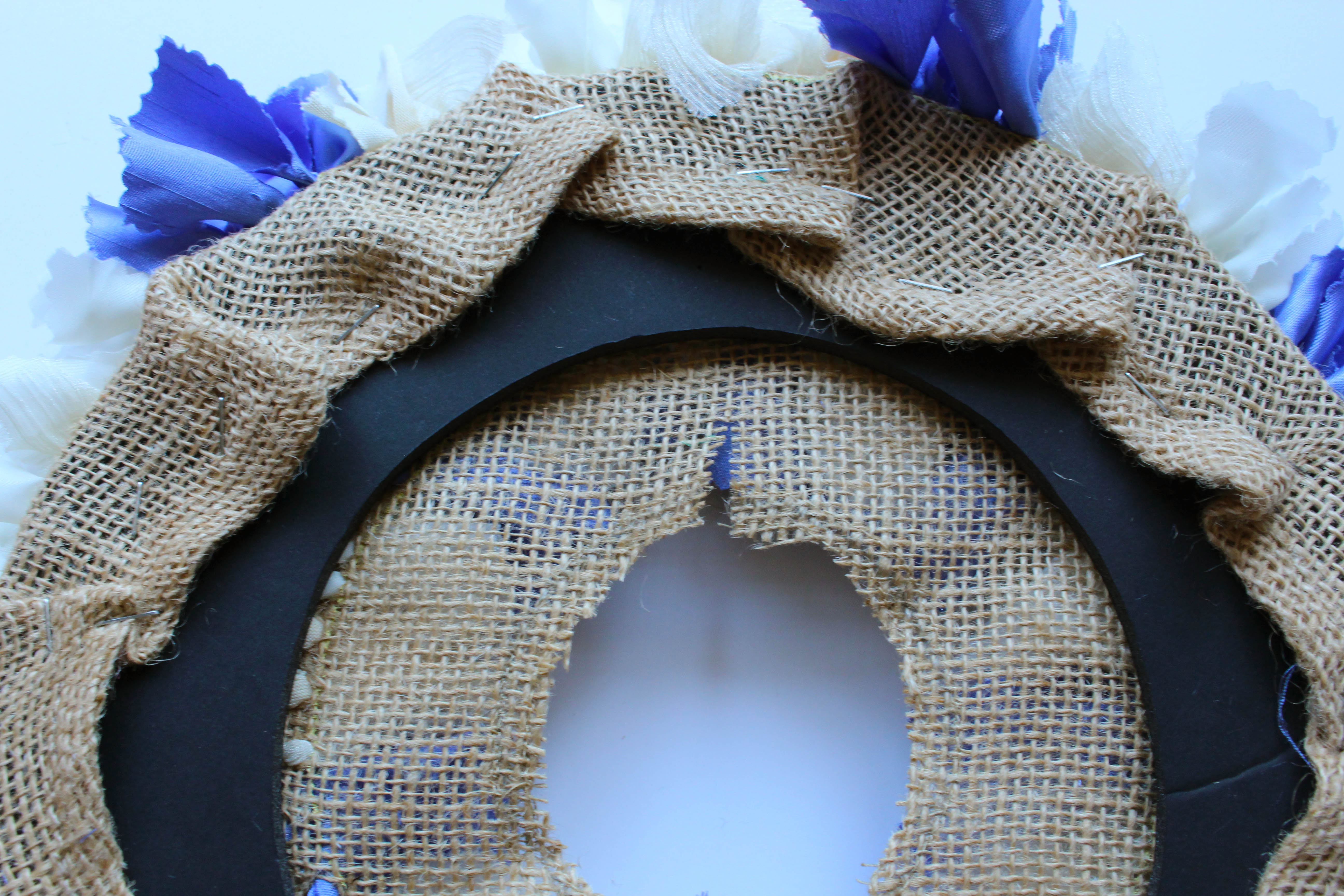 Cutting Slits in Hessian Wreath Back