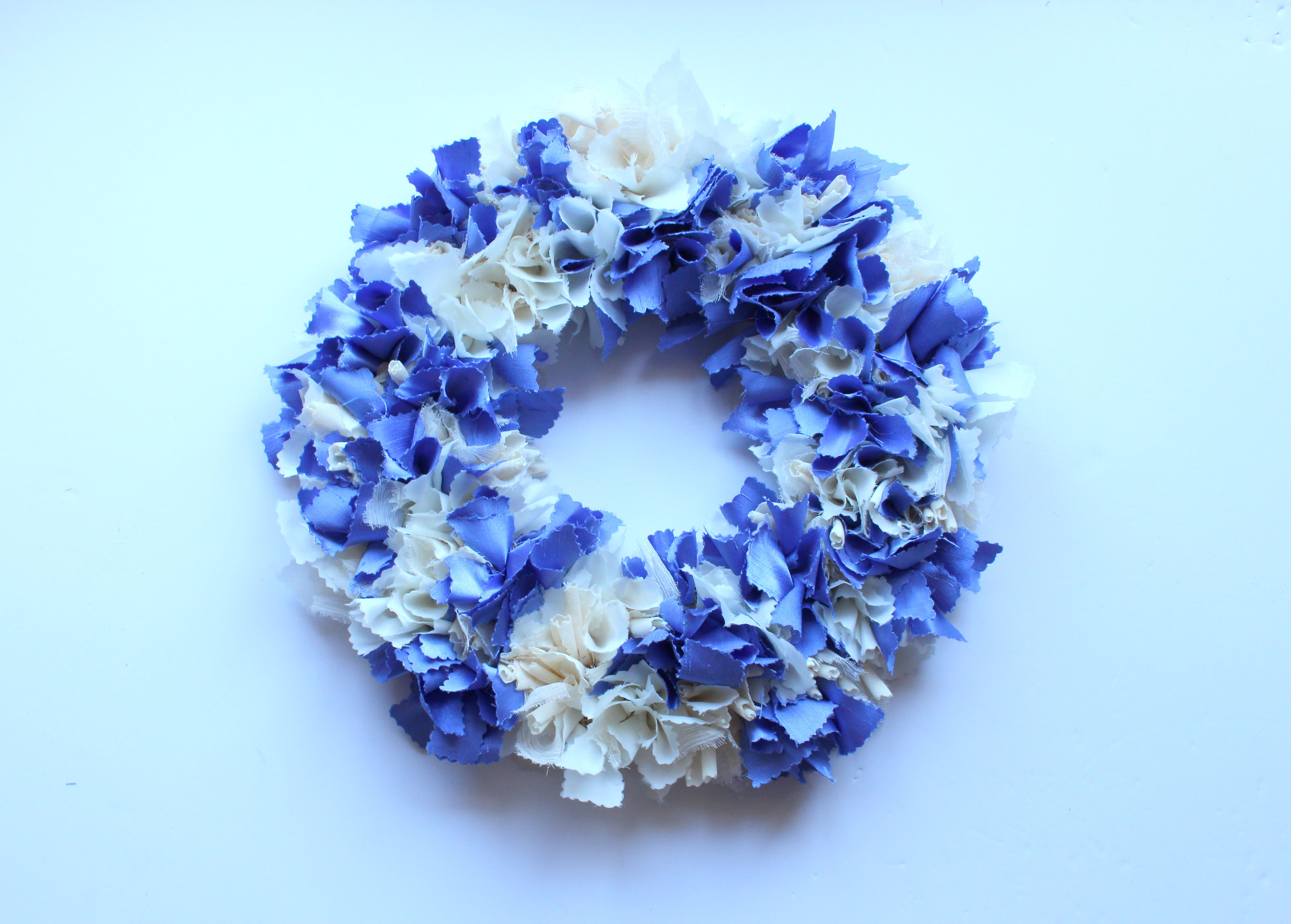 Pinked Rag Rug Wreath on White Background