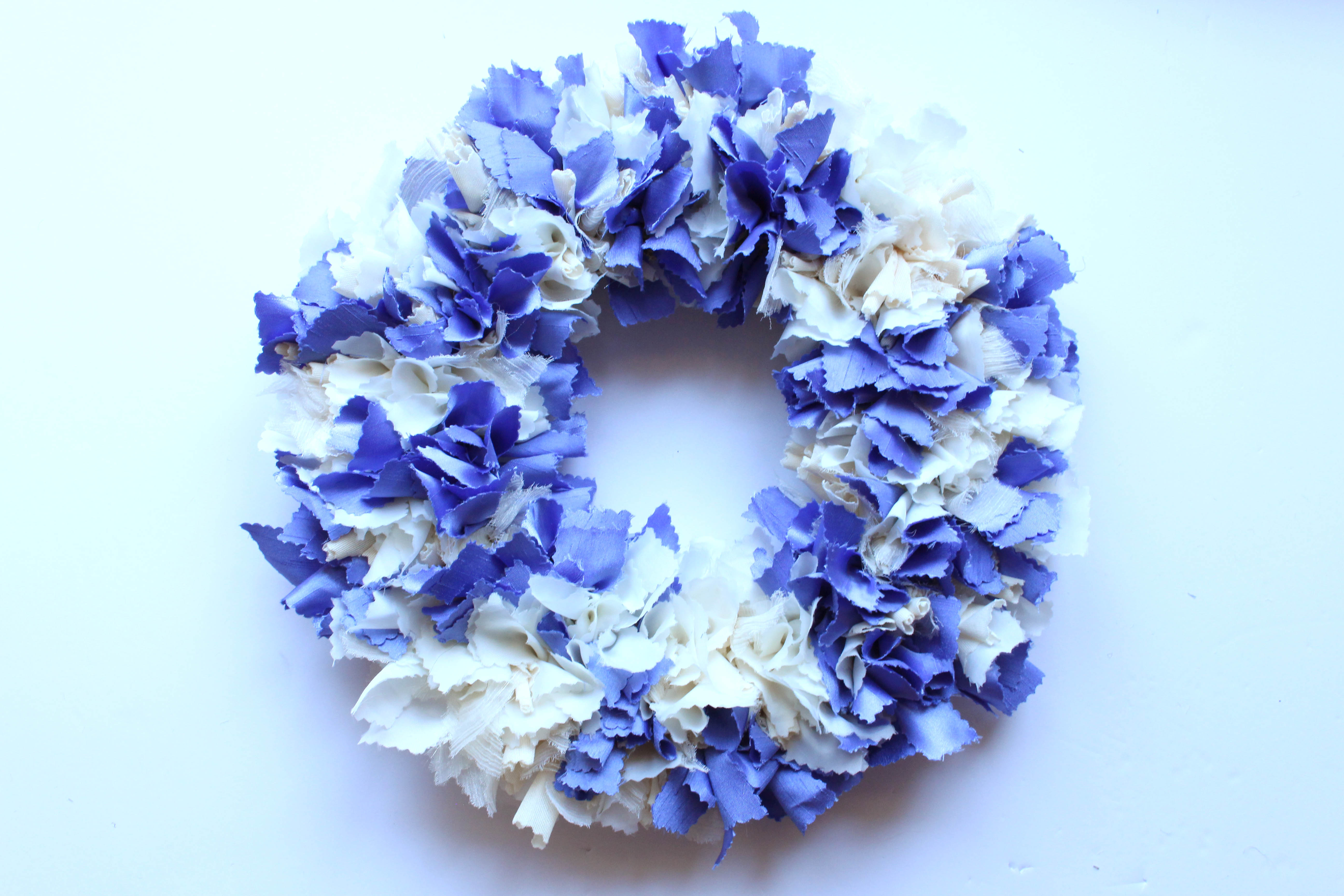 Finished Rag Rug Pinked Wreath on White Background