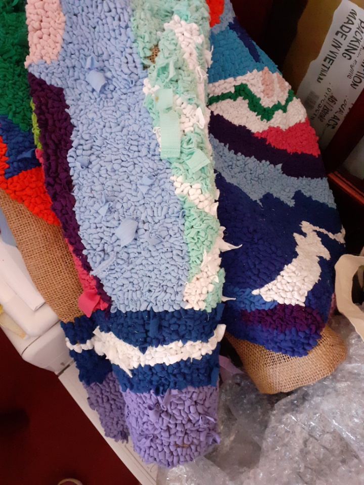 close up design finished rag rug hessian jacket