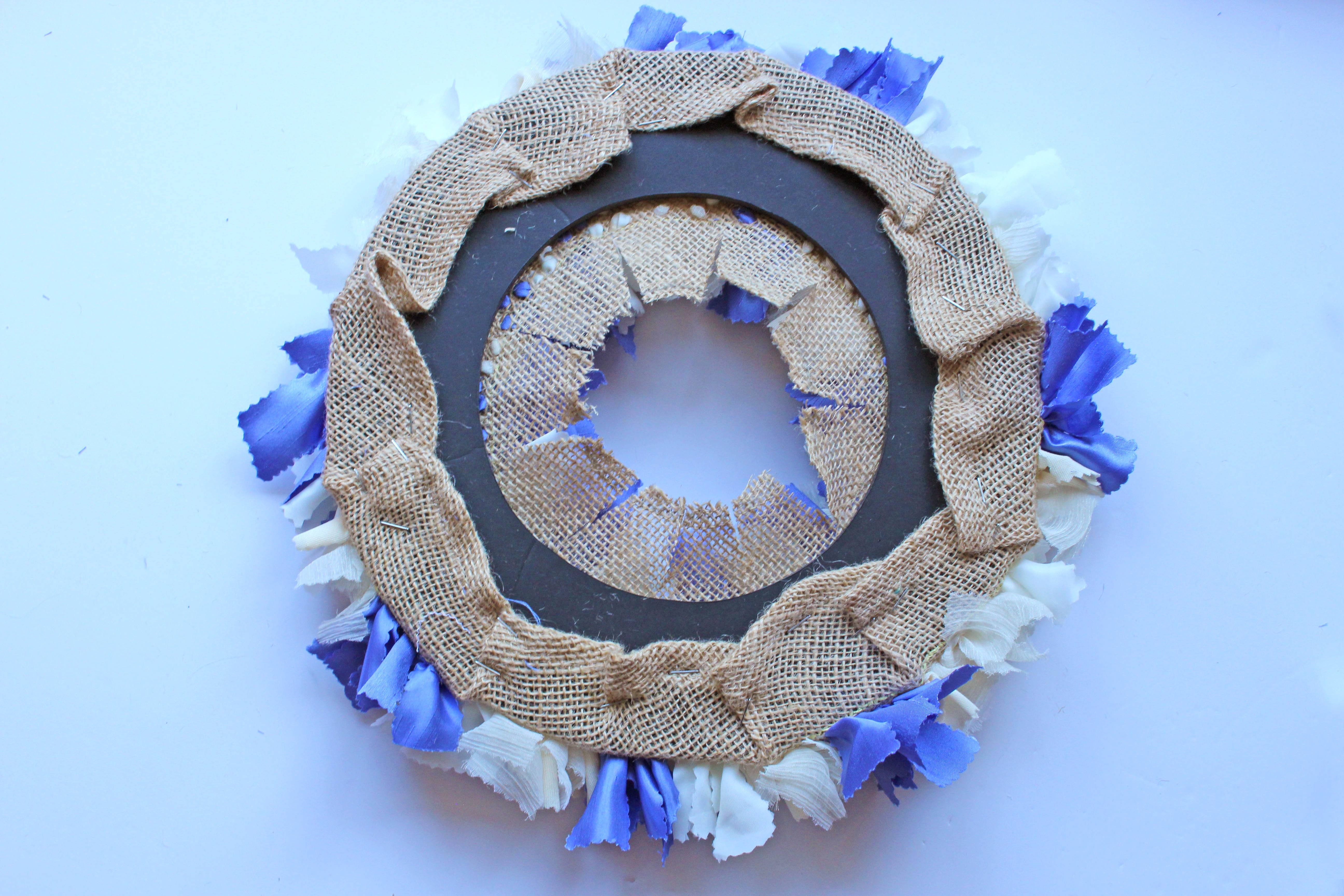 Several Slits Cut in Hessian to Attach inner Circle