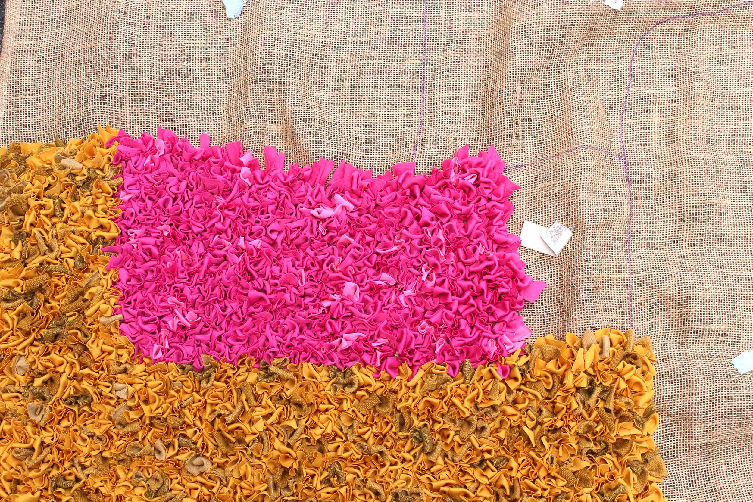 two finished sections work in progress rag rugs