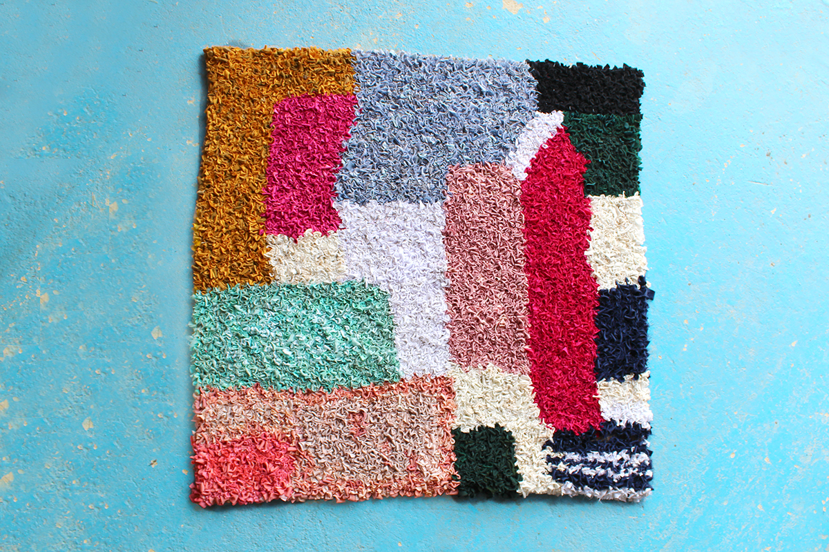 Blue Background Watercolour Inspired Rag Rug