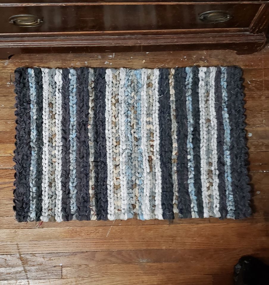 Mixed Blue Striped Twined Rag Rug