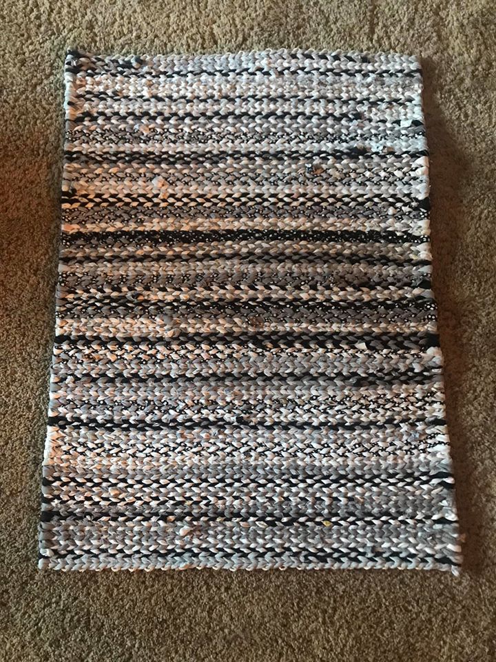 Striped Blue and Grey Twined Rag Rug