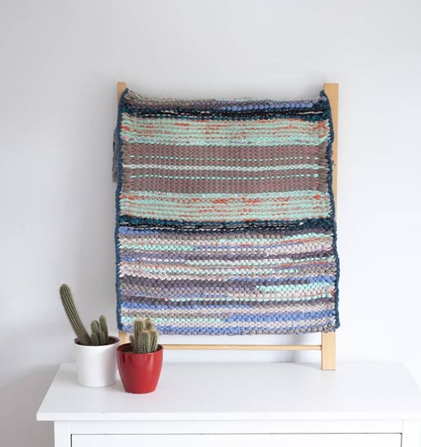Twined rag rug with cacti