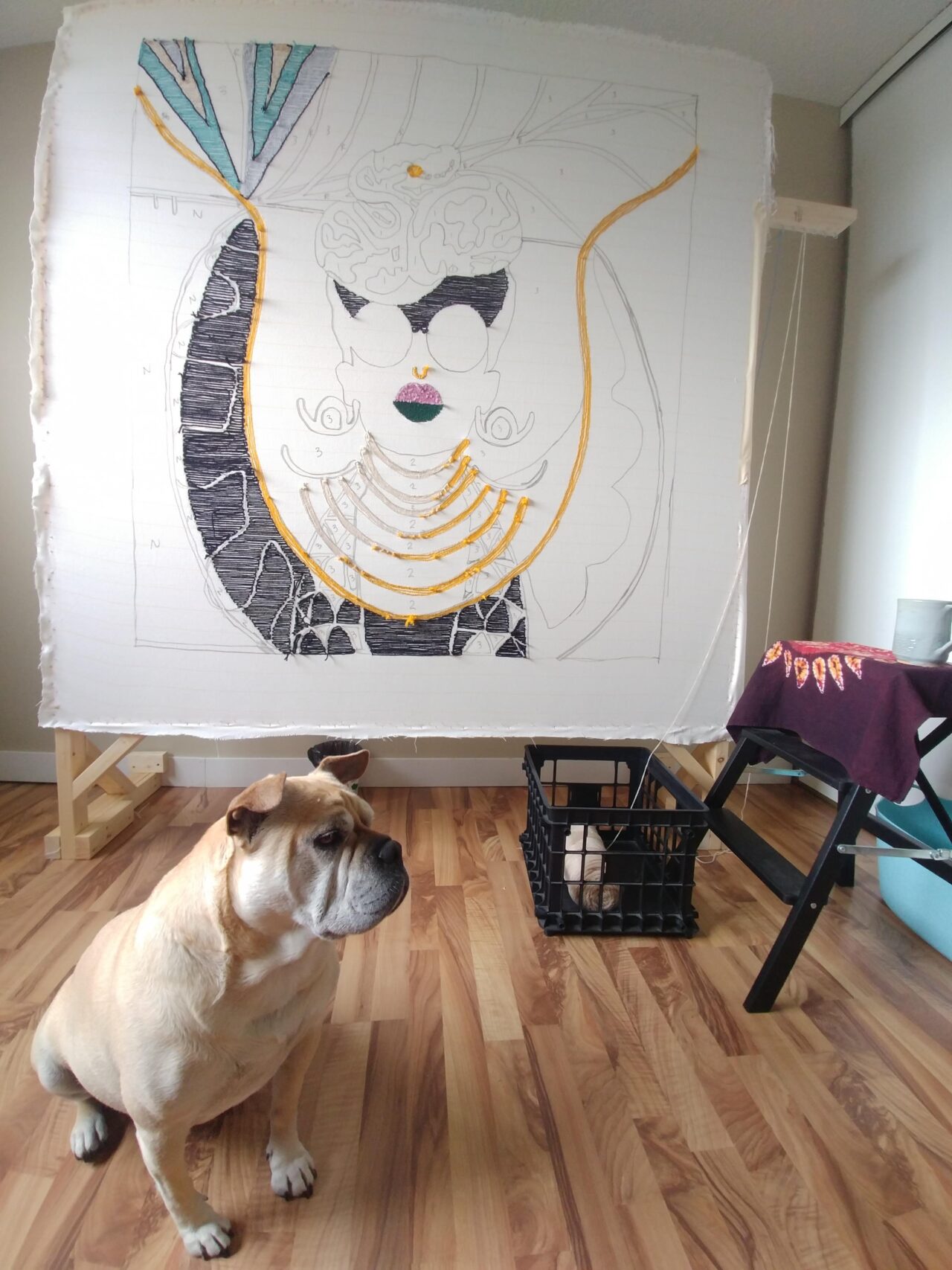 work in progress rug featuring dog