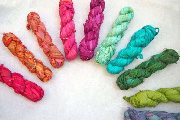 Colourful recycled sari silk ribbon for sale in the UK