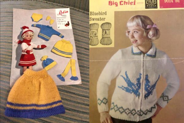 Knitted yellow doll skirt and blue swallow jumper
