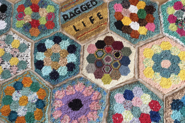 Ragged Life Patchwork Rug Hooked Hexagon Community Rag Rug